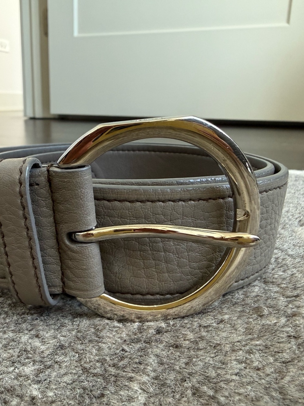 Prada Gray Leather Belt with Silver O-Ring Buckle - Picture 13 of 13